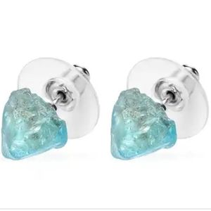 Rough Cut GENUINE Green Apatite Stud Earrings in Sterling Silver 925 8.35 ctw